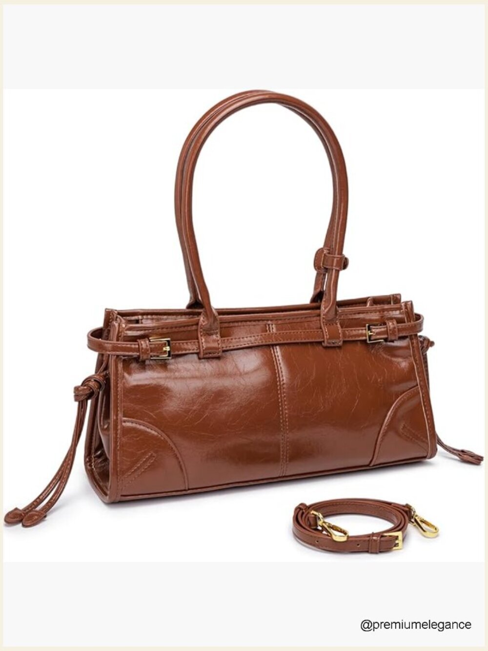 Structured Faux Leather Crossbody Shoulder Bag Medium Capacity Detachable Strap